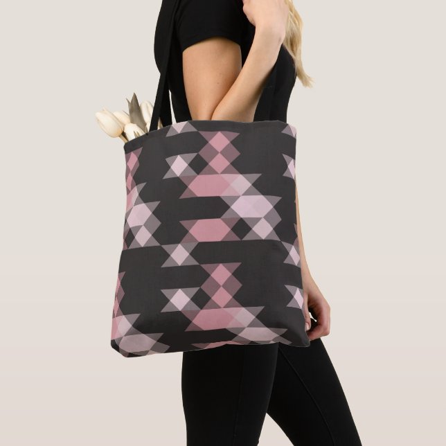 Bolso De Tela rosa blanco y gris geométrico (Detalle)
