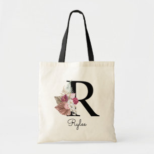 Bolso De Tela Rosa Boho Floral Monograma Inicial R