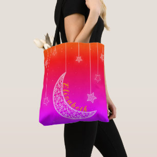 Bolso De Tela Rosa Brillante y Rojo con Estrellas y Luna