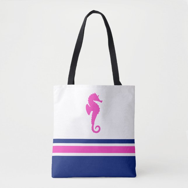 Bolso De Tela Rosa caliente y franjas de la marina Caballo Náuti (Anverso)