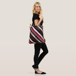 Bolso De Tela Rosa Champagne Borgoña Negro Rayas