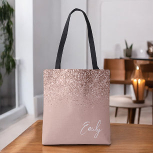 Bolso De Tela Rosa chica rosa dorado brillo monograma