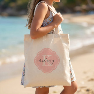 Bolso De Tela Rosa Claro Personalizado Monograma