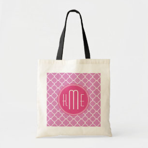 Bolso De Tela Rosa color de rosa Quatrefoil con el monograma de