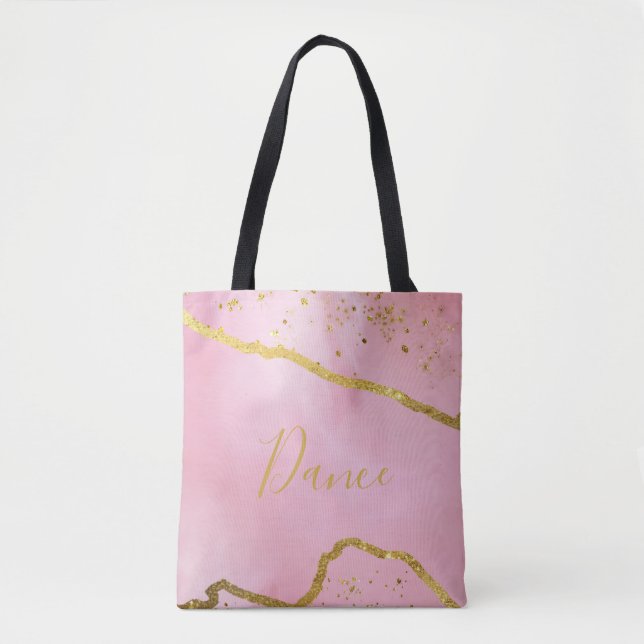 Bolso De Tela Rosa con Tote de danza Purpurina dorada (Anverso)
