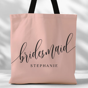 Bolso De Tela Rosa Coral Suave Damas de Honor Letra Moderna