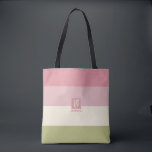 Bolso De Tela Rosa crema franjas de paleta de color verde Monogr<br><div class="desc">Elegante y sencillo diseño de rayas en tonos crema, rosa, rosa y verde con un monograma. Tiras tensas y elegantes en elegantes tonos pastel. Monograma completo de personalizable. Cambie las iniciales y el nombre para personalizar o eliminar y reemplazar con su logotipo.</div>