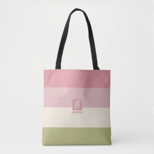 Bolso De Tela Rosa crema franjas de paleta de color verde Monogr