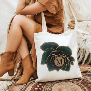 Bolso De Tela Rosa De Acuarela Faux Gold Y Green Monograma