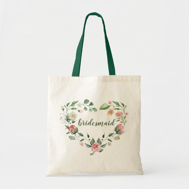 Bolso De Tela Rosa de acuarela romántica Wreath Bridesmaid (Frente)