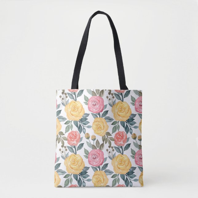 Bolso De Tela Rosa de acuarela rosa y amarillo (Anverso)