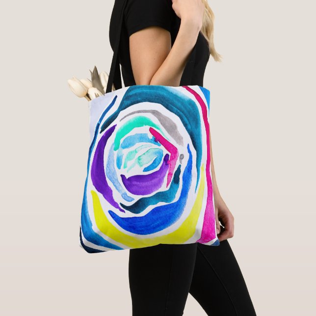 Bolso De Tela Rosa de arte pop azul acuarela (Detalle)