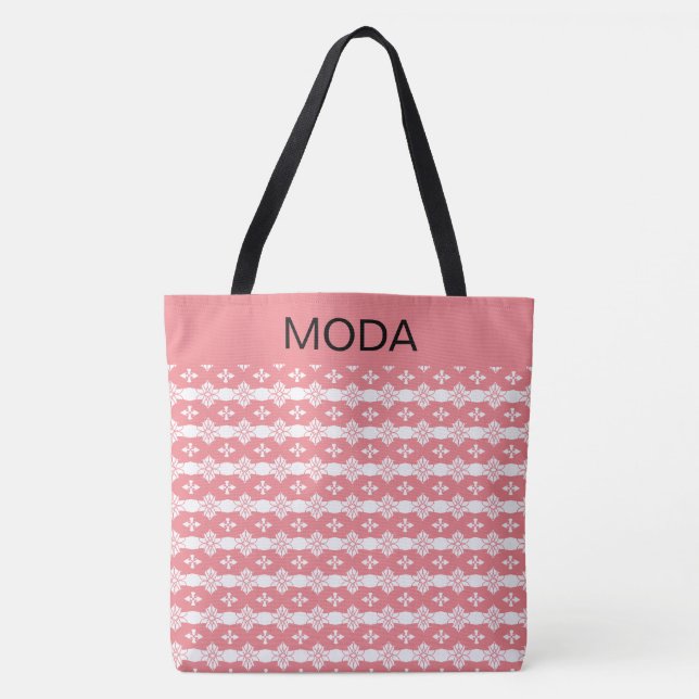Bolso De Tela Rosa de coral y blanco con caligrafía (Anverso)