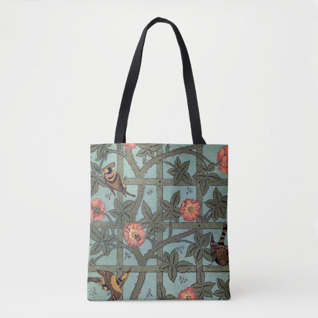 Bolso De Tela Rosa de escalada y pequeño pájaro, William Morris (Anverso)