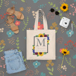 Bolso De Tela Rosa de girasol Boda floral<br><div class="desc">El diseño presenta elegantes girasoles,  rosas y flores silvestres con una paleta de colores dorados amarillo,  burdeos y azul. El diseño también incluye un marco gris de carbón vegetal. Puede cambiar el color de fondo al color elegido o dejarlo en blanco.</div>
