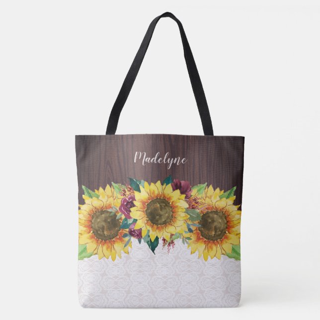 Bolso De Tela Rosa de girasol de Borgoña encaja ruso personaliza (Anverso)