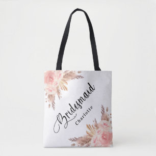 Bolso De Tela Rosa de hierba de pampas dorada floral desposada b