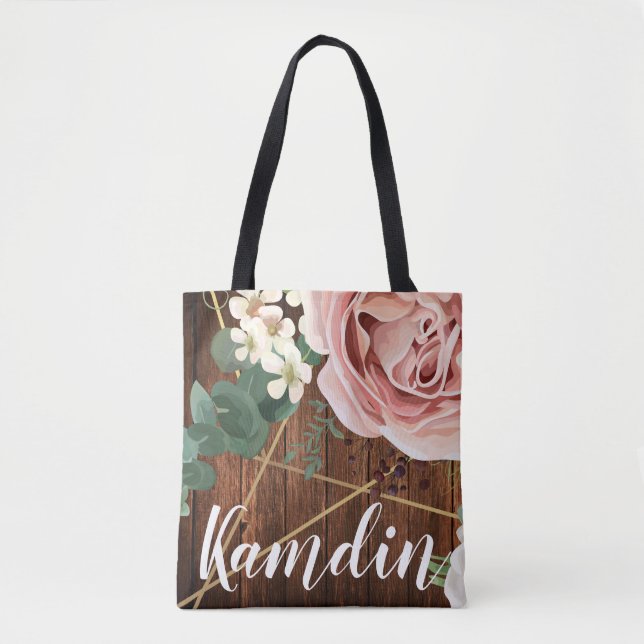 Bolso De Tela Rosa de Jardín Geométrico Personalizado Tote Bag (Anverso)