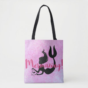 Bolso De Tela Rosa de la silueta de la sirena de Mermazing