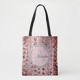 Bolso De Tela Rosa de moda Bandas de Rubor Cadenas Tote Bag
