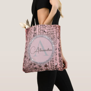 Bolso De Tela Rosa de moda Bandas de Rubor Cadenas Tote Bag