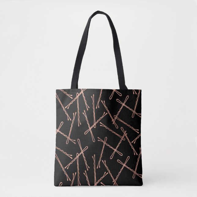 Bolso De Tela Rosa de moda Oro Bobby Pins Negro (Anverso)