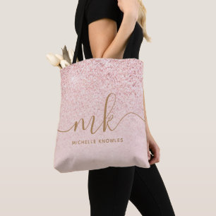 Bolso De Tela Rosa de moda Purpurina de oro Iniciales de moda y