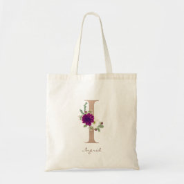 Bolso De Tela Rosa de ramo floral de Dahlia letra monograma de o