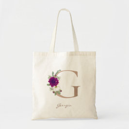 Bolso De Tela Rosa de ramo floral de Dahlia monograma G