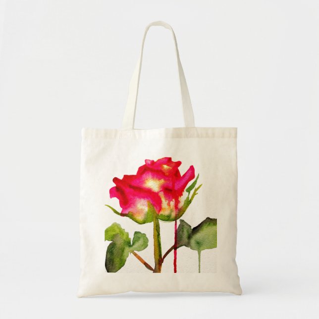 Bolso De Tela Rosa de té híbrido acuarela arte floral moderno (Frente)