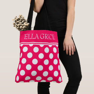 Bolso De Tela Rosa de Verano y Lunares Blancos Personalizados