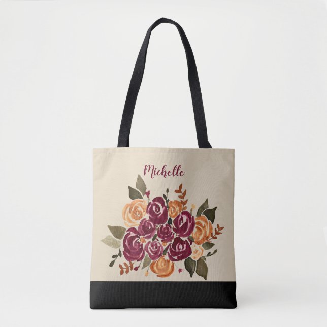 Bolso De Tela Rosa de vino con nombre (Anverso)