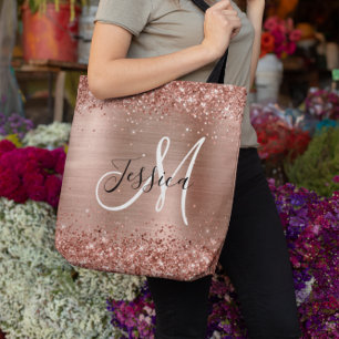 Bolso De Tela Rosa Dorado Brillante con Hojas Negro Blanco Monog