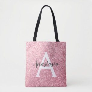 Bolso De Tela Rosa dorado chic y elegante brillo brillos monogra