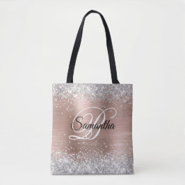 Bolso De Tela Rosa Dorado Purpurina Monograma Elegante Plateada