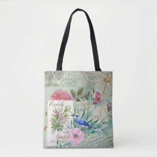 Bolso De Tela Rosa elegante del vintage del pájaro del arrendajo