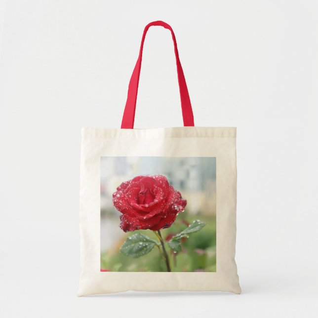 Bolso De Tela Rosa en gotas de lluvia (Frente)