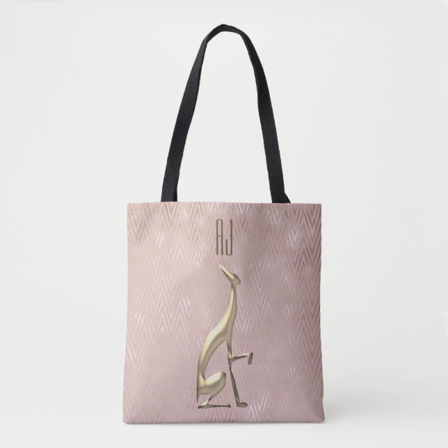 Bolso De Tela Rosa espumoso Perro de oro monogramado (Anverso)