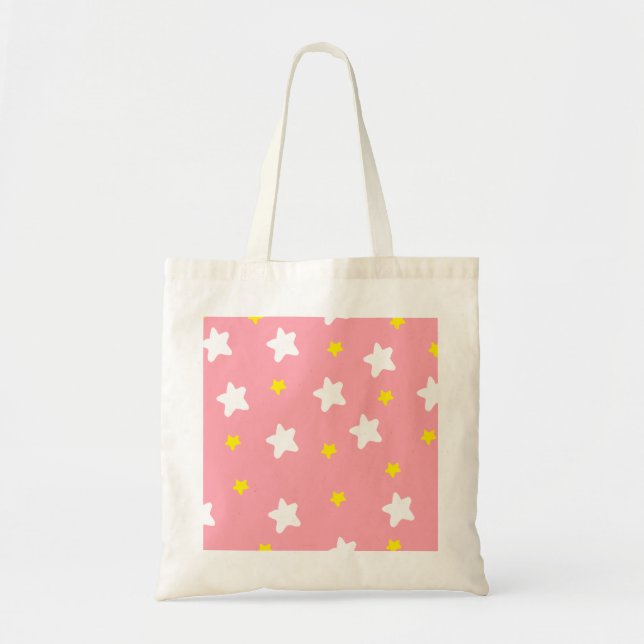 Bolso De Tela Rosa feliz de las estrellas (Frente)