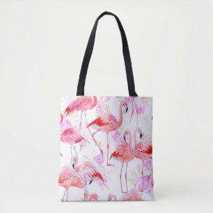 Bolso De Tela Rosa Flamingo: Floral de aves acuáticas