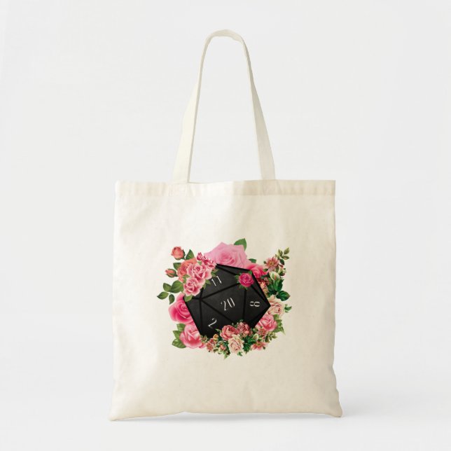 Bolso De Tela Rosa floral D20 Tabletop RPG Gaming dados (Frente)