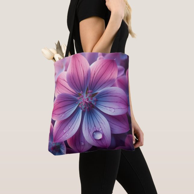 Bolso De Tela Rosa floral y Lilac púrpura (Detalle)
