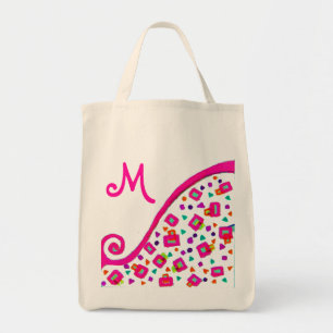 BOLSO DE TELA ROSA FUCHSIA BLACK ABSTRACT DECO MONOGRAM