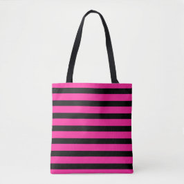 Bolso De Tela Rosa Fuerte y Negro Moda Raya Rayas