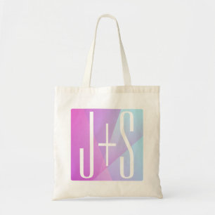 Bolso De Tela Rosa geométrico Guay y púrpura   Iniciales de pare