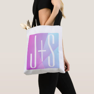 Bolso De Tela Rosa geométrico Guay y púrpura   Iniciales de pare