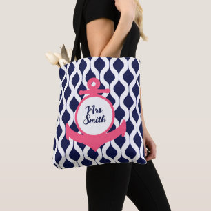 Bolso De Tela Rosa geométrico, maestro de ancla náutica azul de 