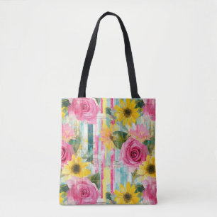 Bolso De Tela Rosa Girasol Teal Floral Verano