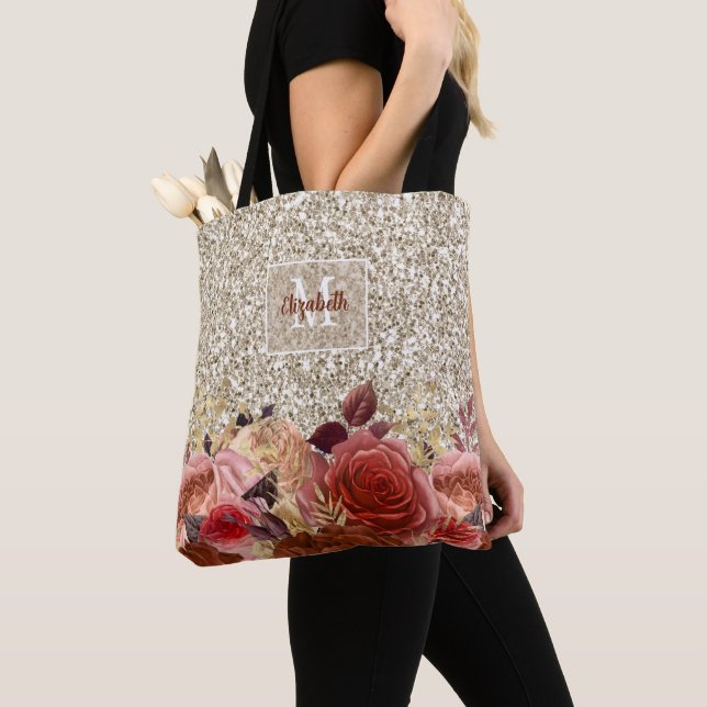 Bolso De Tela Rosa Girona Gold Floral Monograma ligero Purpurina (Detalle)