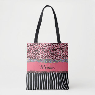 Bolso De Tela Rosa Glitter Elegante Impresión Leopardo Femenina
